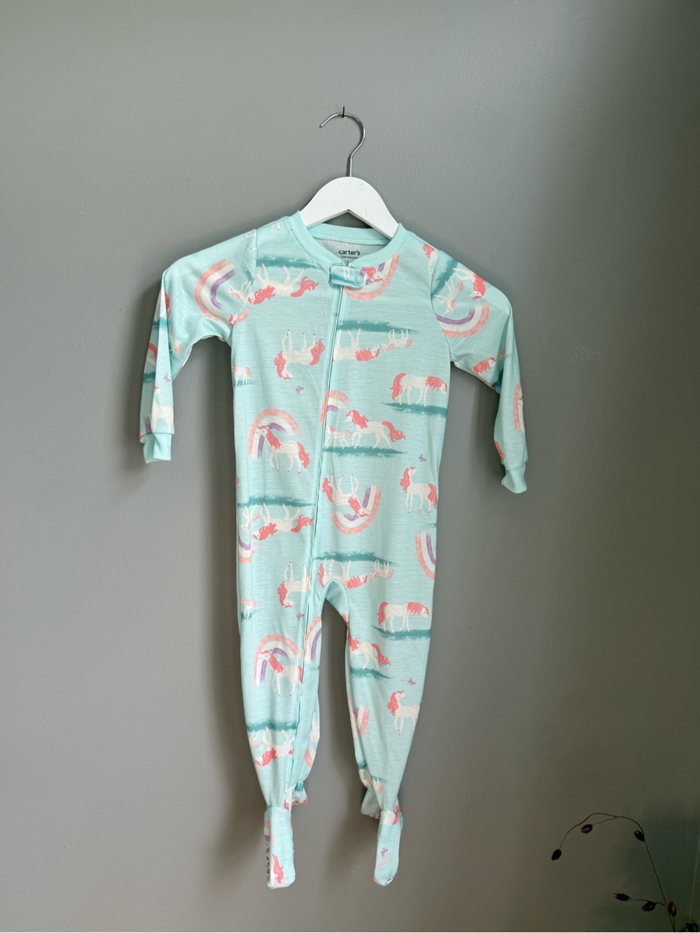 Carter's Mint Unicorn & Rainbow Footed Pajamas set of 2